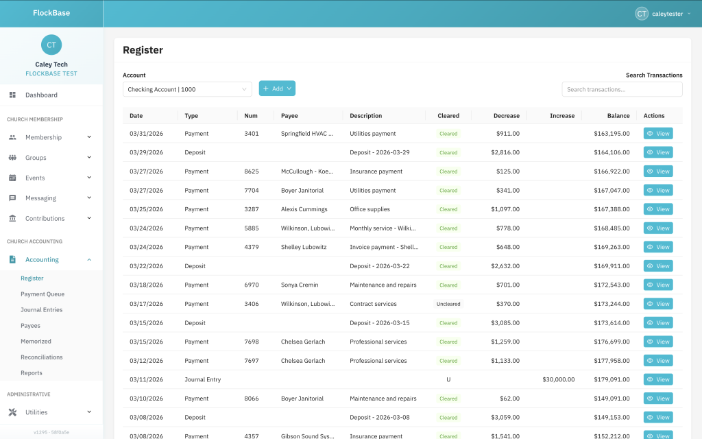 FlockBase affordable church accounting software register