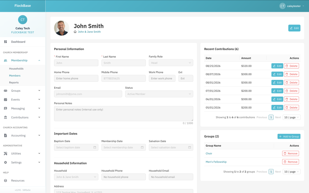 FlockBase affordable church membership software member profile